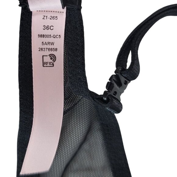 Victoria's Secret Lined Demi Bra Black 36C Lace Gold Stars Mesh Wing Plunge - Picture 11 of 11